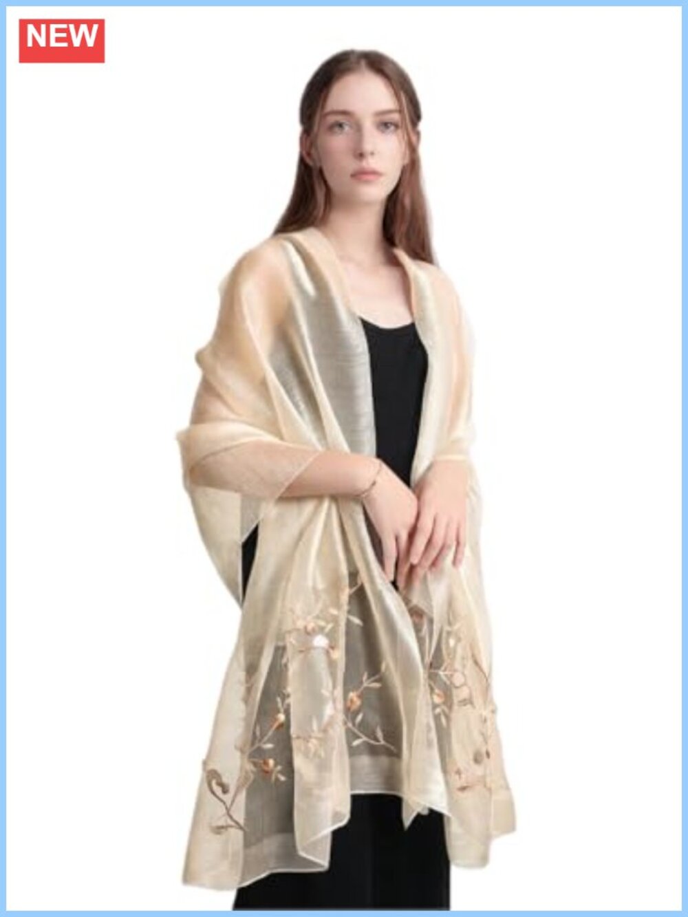 Silk Blend Embroidered Floral Shawl Wrap Scarf Sequined Evening Cover Up